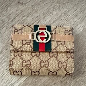 Gucci Beige/Brown GG Canvas Wallet with Green-Red Web and Gold GG
